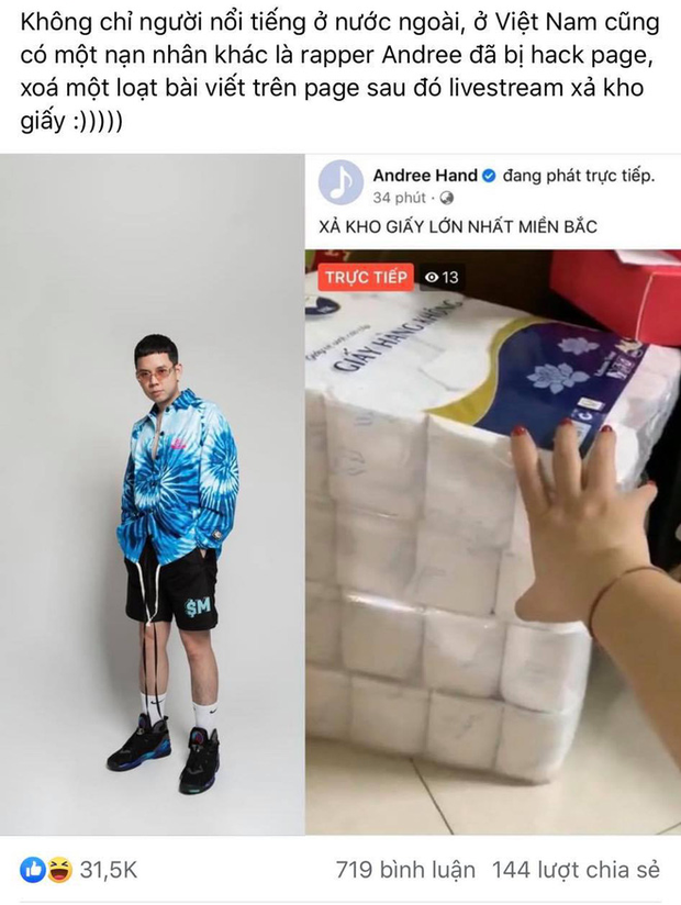 Fanpage rapper Andree vừa bị hack, ngay lập tức livestream xả kho b&aacute;n h&agrave;ng - Ảnh 1.