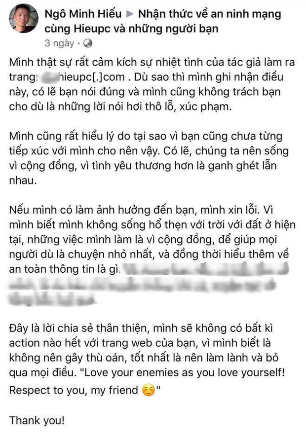 Hieupc ch&iacute;nh thức l&ecirc;n tiếng sau khi bị lập website v&agrave; group anti, c&aacute;ch xử l&yacute; tr&aacute;i ngược với dự đo&aacute;n của cộng đồng mạng! - Ảnh 4.