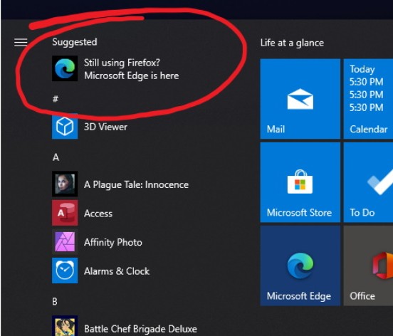 Microsoft tận dụng Start Menu tr&ecirc;n Windows 10 để quảng c&aacute;o Microsoft Edge v&agrave; kh&ocirc;ng qu&ecirc;n &ldquo;c&agrave; khịa&rdquo; cả Firefox - Ảnh 2.