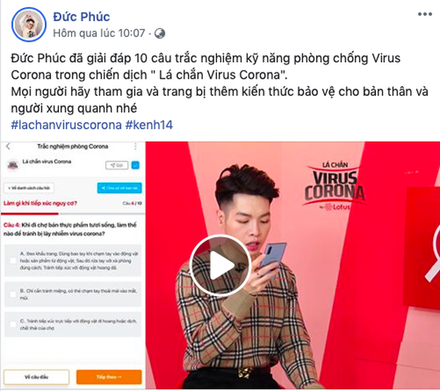 Loạt sao Việt thi nhau l&agrave;m trắc nghiệm xem hiểu virus corona đến đ&acirc;u: Đức Ph&uacute;c đạt điểm ấn tượng, Sĩ Thanh - Huỳnh Phương c&oacute; tốt hơn? - Ảnh 3.