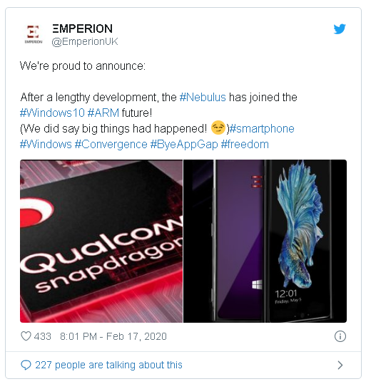 Emperion hé lộ chiếc smartphone đầu tiên trên thế giới dùng chip Snapdragon chạy Windows 10 - Ảnh 2. Emperion hé lộ chiếc smartphone đầu tiên trên thế giới dùng chip Snapdragon chạy Windows 10 - Ảnh 2.