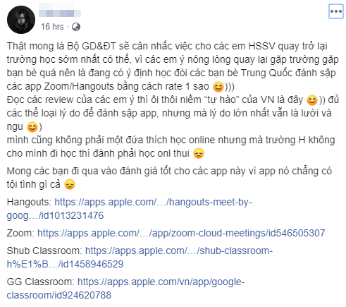 Giáo viên lên mạng xã hội kêu gọi “giải cứu” ứng dụng học online trước bão đánh giá 1 sao của học sinh Việt - Ảnh 4. Giáo viên lên mạng xã hội kêu gọi “giải cứu” ứng dụng học online trước bão đánh giá 1 sao của học sinh Việt - Ảnh 4.