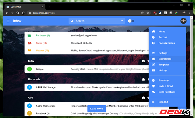 Khoác “áo” mới cho Gmail với bộ giao diện cực đẹp đến từ Darwin Mail - Ảnh 5. Khoác “áo” mới cho Gmail với bộ giao diện cực đẹp đến từ Darwin Mail - Ảnh 5.