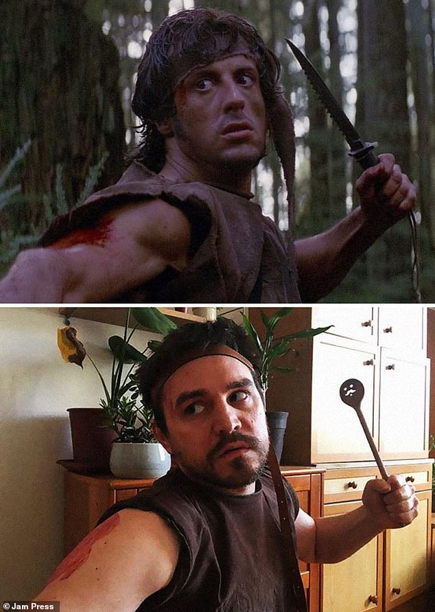 [Ch&ugrave;m ảnh vui] Chết cười với c&aacute;c &ldquo;th&aacute;nh cosplay gi&aacute; rẻ&rdquo; tận dụng mọi đồ vật trong nh&agrave; để m&ocirc; phỏng lại những cảnh phim bom tấn - Ảnh 9.