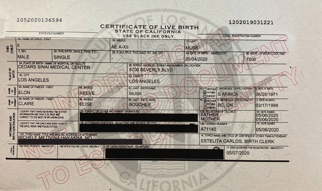  Giấy khai sinh tiết lộ t&ecirc;n thật của con trai Elon Musk: Kh&ocirc;ng dị như c&aacute;c tuy&ecirc;n bố trước đ&acirc;y - Ảnh 1.