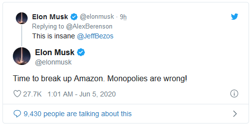 Vừa tuy&ecirc;n bố nghỉ chơi Twitter, Elon Musk đ&atilde; đăng tweet chọc ngo&aacute;y &ocirc;ng chủ Amazon  - Ảnh 2.