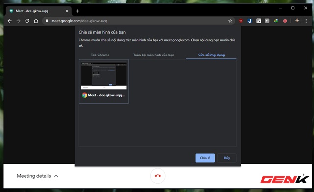 Cách chia sẻ nhanh màn hình duyệt web bằng Google Meet - Ảnh 6. Cách chia sẻ nhanh màn hình duyệt web bằng Google Meet - Ảnh 6.