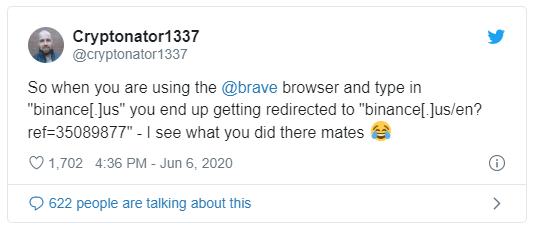 Tr&igrave;nh duyệt Brave bị tố ch&egrave;n th&ecirc;m m&atilde; giới thiệu để kiếm lời từ website giao dịch tiền điện tử - Ảnh 2.