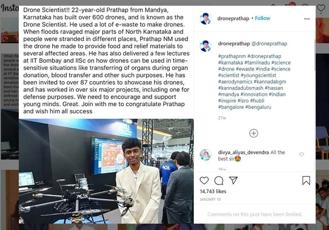Thần đồng drone Ấn Độ bị bóc phốt: Chụp ké sản phẩm rồi tự nhận là do mình chế tạo - Ảnh 2. Thần đồng drone Ấn Độ bị bóc phốt: Chụp ké sản phẩm rồi tự nhận là do mình chế tạo - Ảnh 2.