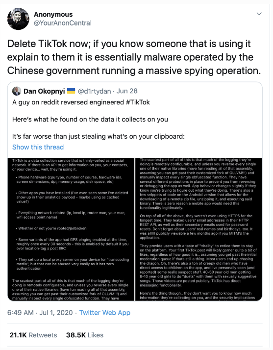 Tại sao nhóm hacker Anonymous kêu gọi người dùng xóa TikTok? - Ảnh 1. Tại sao nhóm hacker Anonymous kêu gọi người dùng xóa TikTok? - Ảnh 1.