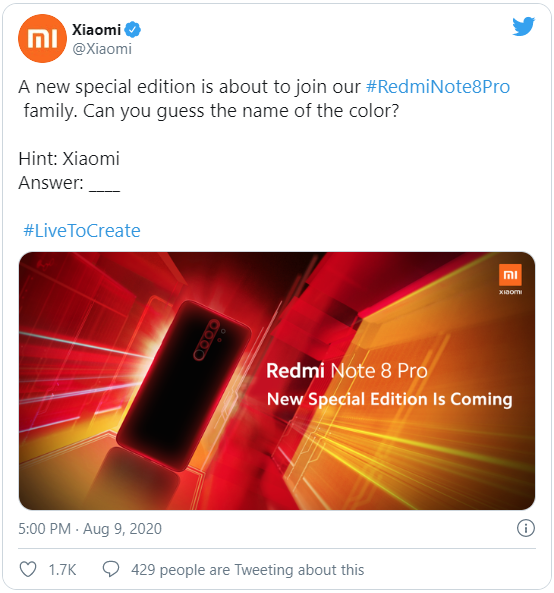 Redmi Note 8 Pro sắp có thêm phiên bản đặc biệt - Ảnh 1. Redmi Note 8 Pro sắp có thêm phiên bản đặc biệt - Ảnh 1.