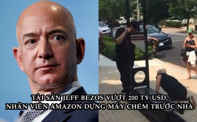  T&agrave;i sản Jeff Bezos vừa vượt 200 tỷ USD, nhiều nh&acirc;n vi&ecirc;n dựng m&aacute;y ch&eacute;m biểu t&igrave;nh ngay trước cửa dinh thự - Ảnh 1.