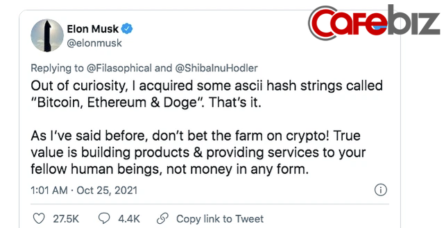 Như chưa hề tăng, Elon Musk vừa tweet tôi không sở hữu đồng Shiba Inu nào, ngay lập tức giá coin chó giảm - Ảnh 3. Như chưa hề tăng, Elon Musk vừa tweet tôi không sở hữu đồng Shiba Inu nào, ngay lập tức giá coin chó giảm - Ảnh 3.