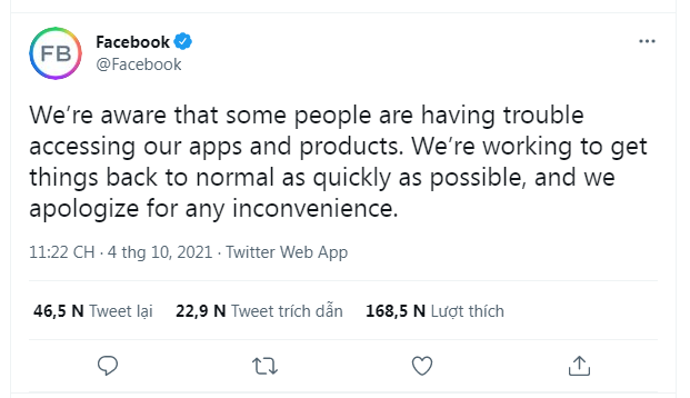 Chuyện kh&ocirc;ng ai ngờ: Facebook phải đăng b&agrave;i xin lỗi về sự cố sập tr&ecirc;n Twitter, bị đối thủ chế nhạo, d&igrave;m h&agrave;ng kh&ocirc;ng thương tiếc - Ảnh 2.
