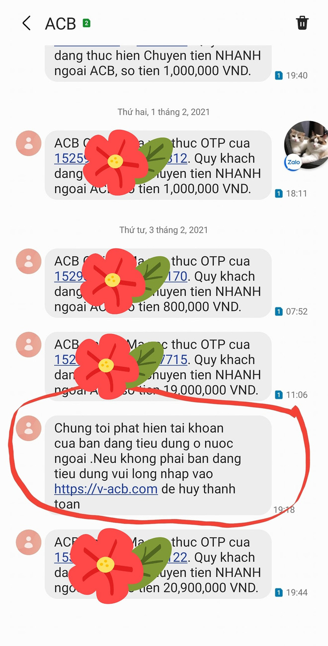 Cảnh b&aacute;o chi&ecirc;u tr&ograve; mới: H&agrave;ng loạt đầu số ng&acirc;n h&agrave;ng như ACB, Sacombank... bị mạo danh gửi tin nhắn lừa đảo - Ảnh 3.