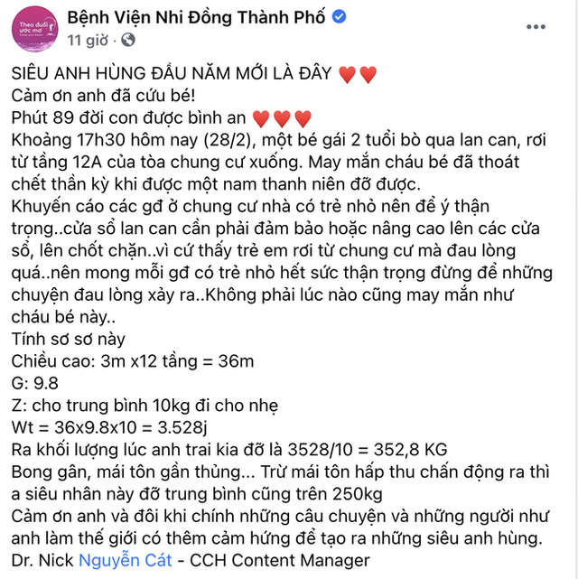 Ph&eacute;p t&iacute;nh sửng sốt về sức nặng m&agrave; si&ecirc;u anh h&ugrave;ng phải chịu khi đỡ b&eacute; rơi từ tầng 12 chung cư: Nh&acirc;n sinh c&oacute; những khoảnh khắc k&igrave; diệu hơn cả phim hollywood, khoa học kh&ocirc;ng thể l&yacute; giải!  - Ảnh 2.
