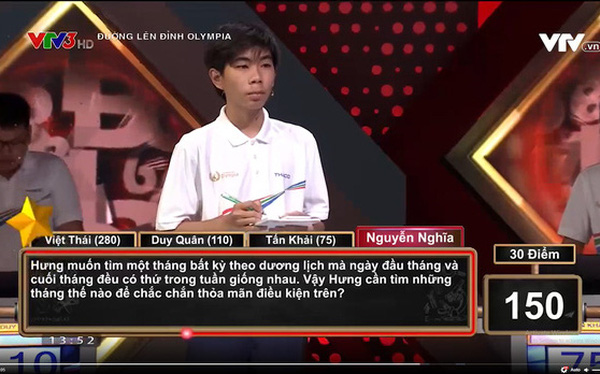 C&acirc;u hỏi hại n&atilde;o trong Đường l&ecirc;n đỉnh Olympia: Th&aacute;ng n&agrave;o m&agrave; ng&agrave;y đầu th&aacute;ng v&agrave; cuối th&aacute;ng đều c&oacute; thứ trong tuần giống nhau?  - Ảnh 1.