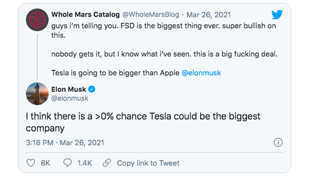 Elon Musk tweet Tesla sắp vượt Apple thành công ty giá trị nhất thế giới rồi vội xóa - Ảnh 2. Elon Musk tweet Tesla sắp vượt Apple thành công ty giá trị nhất thế giới rồi vội xóa - Ảnh 2.