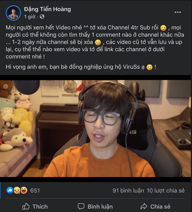 Sáng 1/4, ViruSs bất ngờ thông báo xoá kênh YouTube 4 triệu subscribers - Ảnh 1. Sáng 1/4, ViruSs bất ngờ thông báo xoá kênh YouTube 4 triệu subscribers - Ảnh 1.