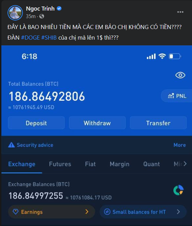 Sau một đ&ecirc;m PR lộ liễu cho tiền ảo, b&agrave;i viết của Ngọc Trinh, Nam Thư, Kiều Minh Tuấn... tr&ecirc;n Facebook đồng loạt bốc hơi? - Ảnh 1.