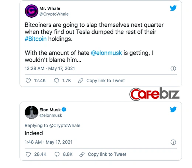 Nh&agrave; đầu tư bất lực nh&igrave;n Elon Musk tiếp tục thao t&uacute;ng thị trường: Tweet &aacute;m chỉ Tesla đ&atilde; b&aacute;n hết Bitcoin, gi&aacute; đồng tiền số chạm đ&aacute;y - Ảnh 3.