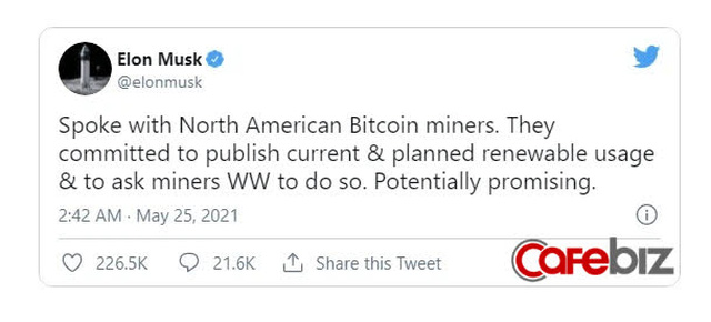 Sau khi ch&ecirc; Bitcoin hủy hoại m&ocirc;i trường, Elon Musk vừa c&oacute; động th&aacute;i tweet bảo vệ đồng tiền số, gi&aacute; lại bật tăng - Ảnh 2.