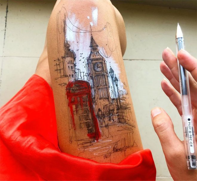 Lấy đùi làm tấm vải bố độc nhất vô nhị, nữ họa sĩ vẽ cho mình những tác phẩm nên thơ - Ảnh 11. Lấy đùi làm tấm vải bố độc nhất vô nhị, nữ họa sĩ vẽ cho mình những tác phẩm nên thơ - Ảnh 11.