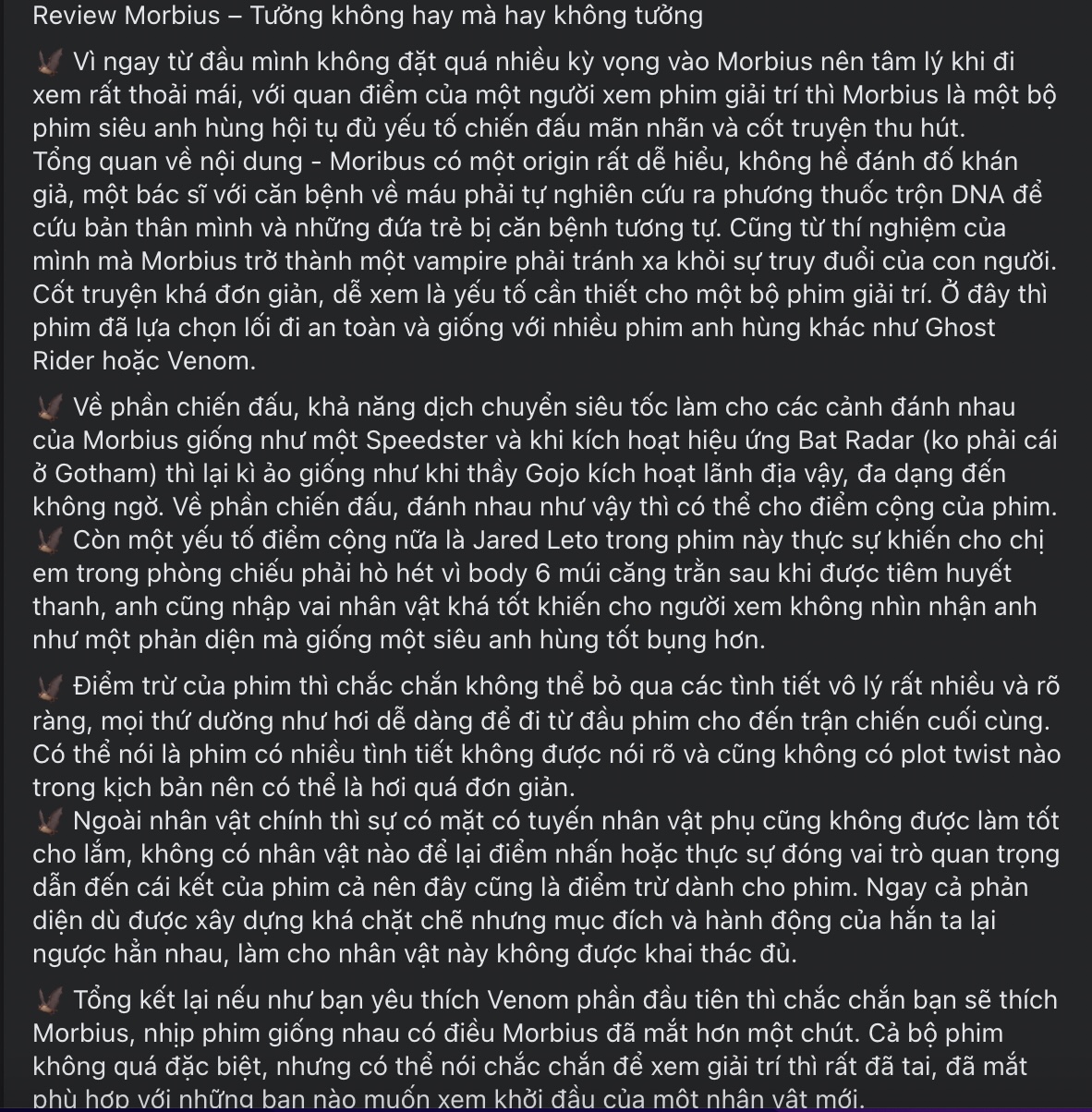 Bom tấn Marvel Morbius gây tranh cãi dữ dội: Người khen cực phẩm, kẻ mỉa mai dở tệ, lịch sử Venom lặp lại ư? - Ảnh 9. Bom tấn Marvel Morbius gây tranh cãi dữ dội: Người khen cực phẩm, kẻ mỉa mai dở tệ, lịch sử Venom lặp lại ư? - Ảnh 9.