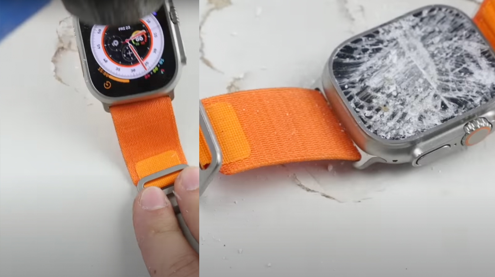 YouTuber dùng búa thử độ bền Apple Watch Ultra: mặt bàn hỏng trước cả đồng hồ - Ảnh 2. YouTuber dùng búa thử độ bền Apple Watch Ultra: mặt bàn hỏng trước cả đồng hồ - Ảnh 2.