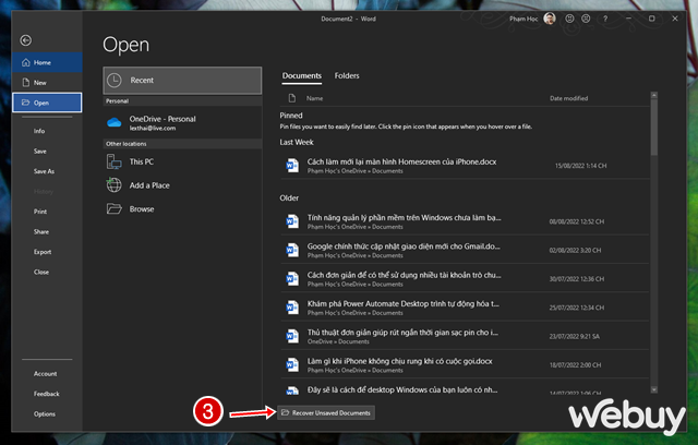 Cách khôi phục lại tập tin Office chưa kịp lưu bằng các tùy chọn có sẳn - Ảnh 4. Cách khôi phục lại tập tin Office chưa kịp lưu bằng các tùy chọn có sẳn - Ảnh 4.