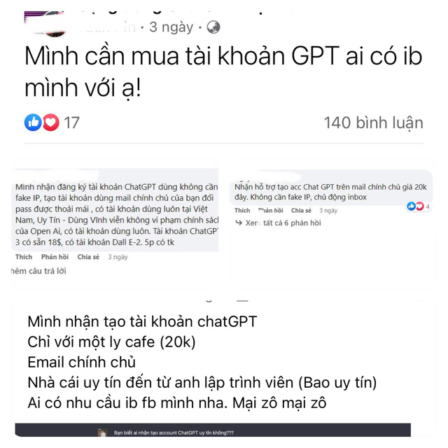 Rao bán tràn lan tài khoản ChatGPT trên mạng - Ảnh 3. Rao bán tràn lan tài khoản ChatGPT trên mạng - Ảnh 3.