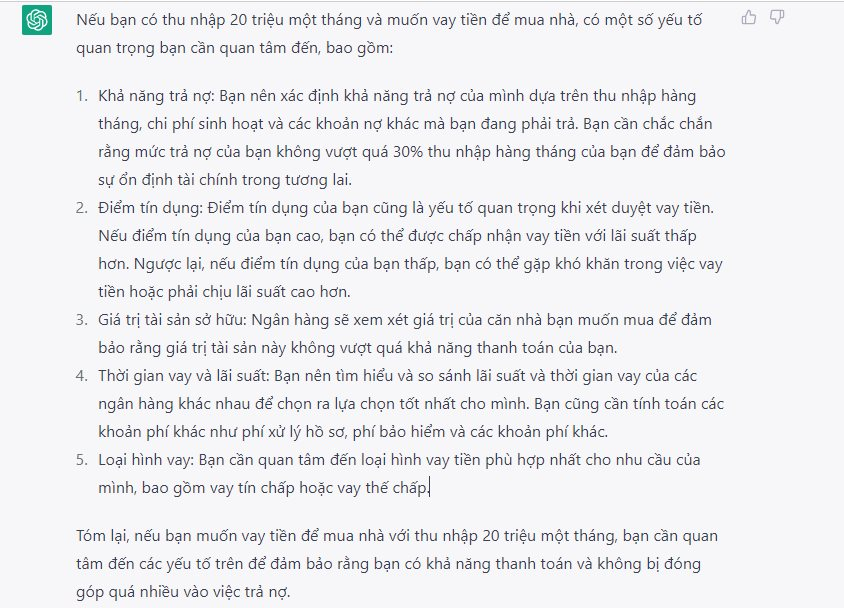 Thu nhập 20 triệu đồng/th&aacute;ng muốn vay tiền mua nh&agrave;, ChatGPT gợi &yacute; cần quan t&acirc;m những g&igrave;? - Ảnh 2.