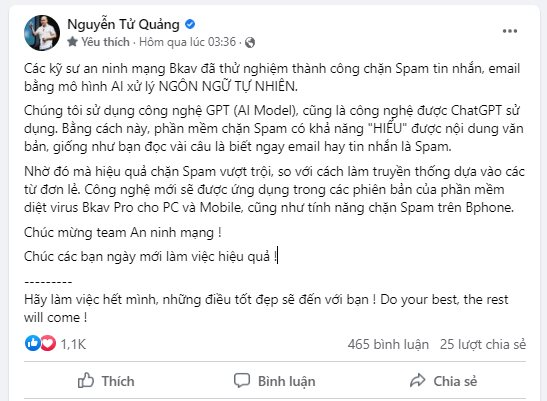 CEO Nguyễn Tử Quảng: Bkav đ&atilde; thử nghiệm th&agrave;nh c&ocirc;ng một việc nhờ c&ocirc;ng nghệ giống ChatGPT, sẽ ứng dụng tr&ecirc;n Bphone - Ảnh 2.