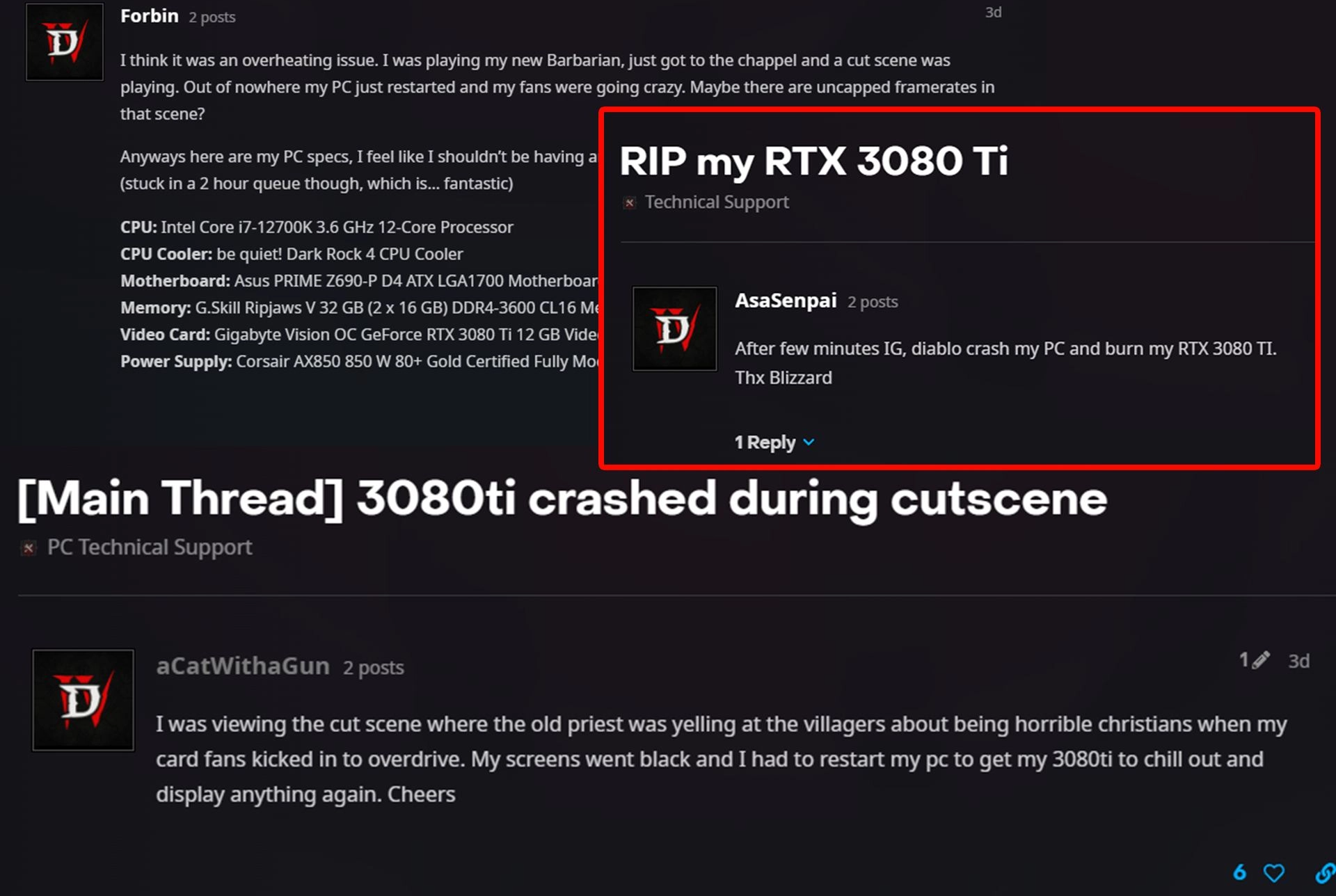 Diablo 4 trở thành 'kẻ hủy diệt VGA', đốt cháy theo đúng nghĩa đen một card đồ họa cực cao cấp - Ảnh 2. Diablo 4 trở thành 'kẻ hủy diệt VGA', đốt cháy theo đúng nghĩa đen một card đồ họa cực cao cấp - Ảnh 2.
