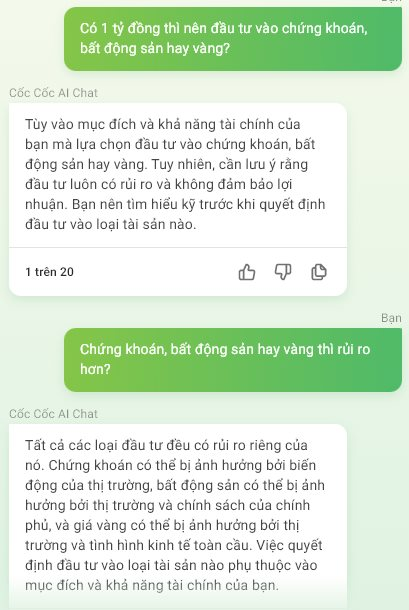 ChatGPT v&agrave; chatbot AI của Việt Nam trả lời g&igrave; khi c&ugrave;ng được hỏi c&oacute; 1 tỷ đồng th&igrave; n&ecirc;n đầu tư v&agrave;o chứng kho&aacute;n, bất động sản hay v&agrave;ng? - Ảnh 2.