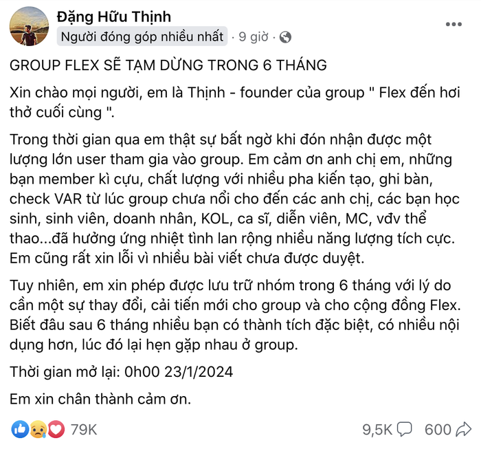 Hội “Flex đến hơi thở cuối cùng” bất ngờ thông báo dừng hoạt động khi có 1,4 triệu thành viên - Ảnh 2. Hội “Flex đến hơi thở cuối cùng” bất ngờ thông báo dừng hoạt động khi có 1,4 triệu thành viên - Ảnh 2.