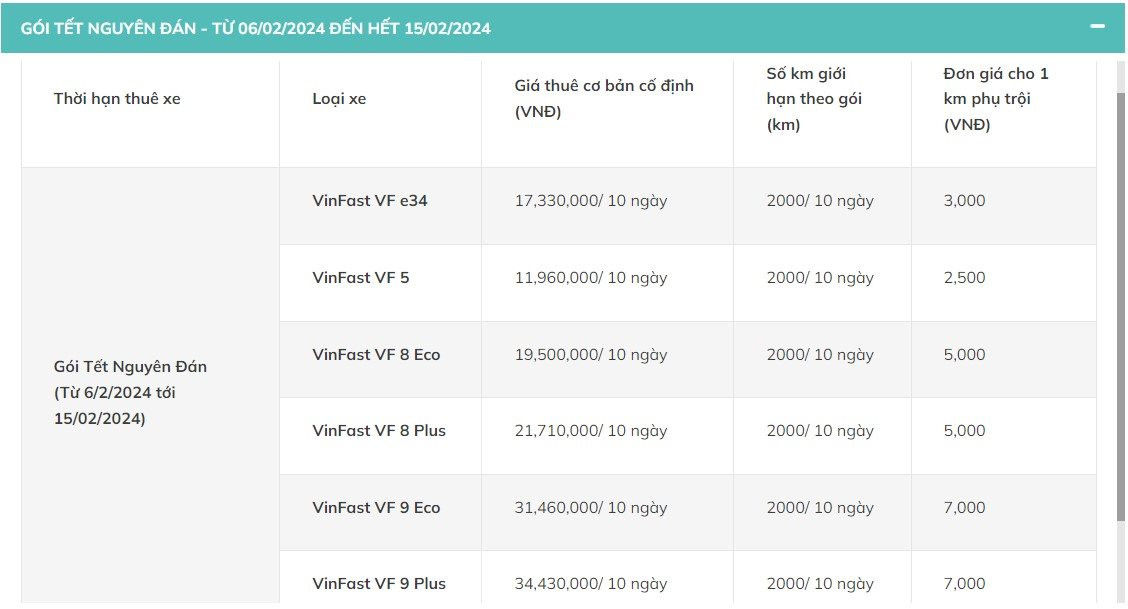 Xanh SM tung dịch vụ cho thu&ecirc; xe dịp Tết, cao nhất 34,4 triệu đồng cho 10 ng&agrave;y- Ảnh 5.