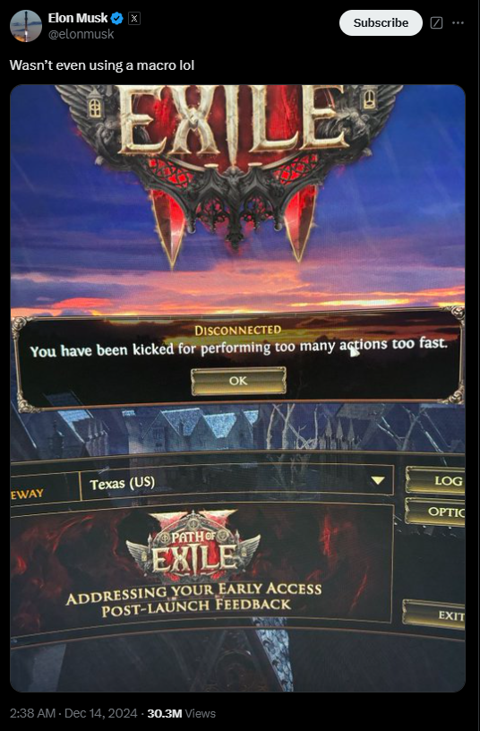 Elon Musk bị kick khỏi tr&ograve; chơi Path of Exile 2 v&igrave; nghi vấn d&ugrave;ng phần mềm gian lận- Ảnh 3.