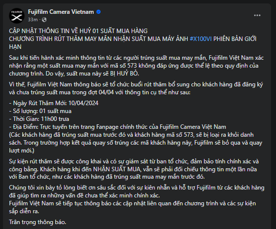 Fujifilm Việt Nam phản hồi về thông tin 'cơ cấu' quay số suất mua X100VI phiên bản đặc biệt cho người thân của hãng- Ảnh 5. Fujifilm Việt Nam phản hồi về thông tin 'cơ cấu' quay số suất mua X100VI phiên bản đặc biệt cho người thân của hãng- Ảnh 5.