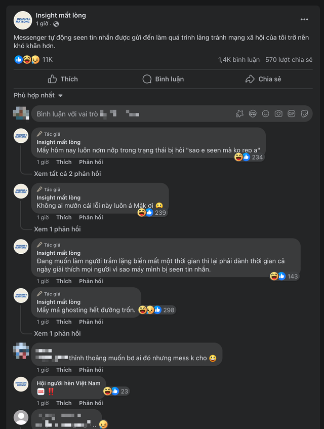 Messenger gặp lỗi lạ, tự động "seen" tin nhắn: Hàng loạt người dùng Việt ngồi không cũng "dính chưởng"!- Ảnh 2. Messenger gặp lỗi lạ, tự động "seen" tin nhắn: Hàng loạt người dùng Việt ngồi không cũng "dính chưởng"!- Ảnh 2.