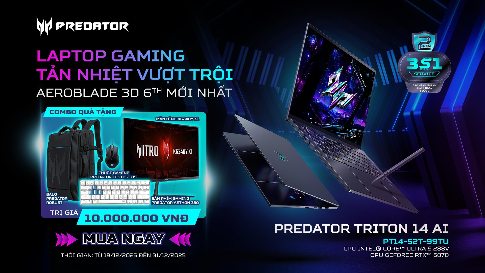 Predator Triton 14 AI – Chuẩn laptop gaming cao cấp mới với tản nhiệt Graphene TIM và RTX 5070 - Ảnh 5. Predator Triton 14 AI – Chuẩn laptop gaming cao cấp mới với tản nhiệt Graphene TIM và RTX 5070 - Ảnh 5.