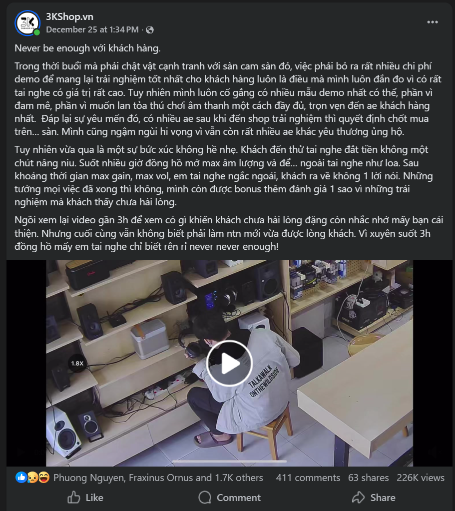 Drama gây bức xúc ngành âm thanh: Khách hàng đi thử tai nghe nhưng "bật max volume" như bật loa, về còn đánh giá cửa hàng 1 sao - Ảnh 1.