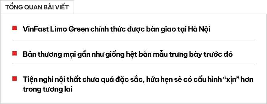 Ảnh thực tế VinFast Limo Green gi&aacute; 749 triệu đồng đầu ti&ecirc;n b&agrave;n giao: 3 h&agrave;ng ghế rộng tho&aacute;ng, m&agrave;n h&igrave;nh to n&eacute;t, nhiều chi tiết cho thấy bản c&aacute; nh&acirc;n sẽ c&ograve;n wow hơn- Ảnh 1.