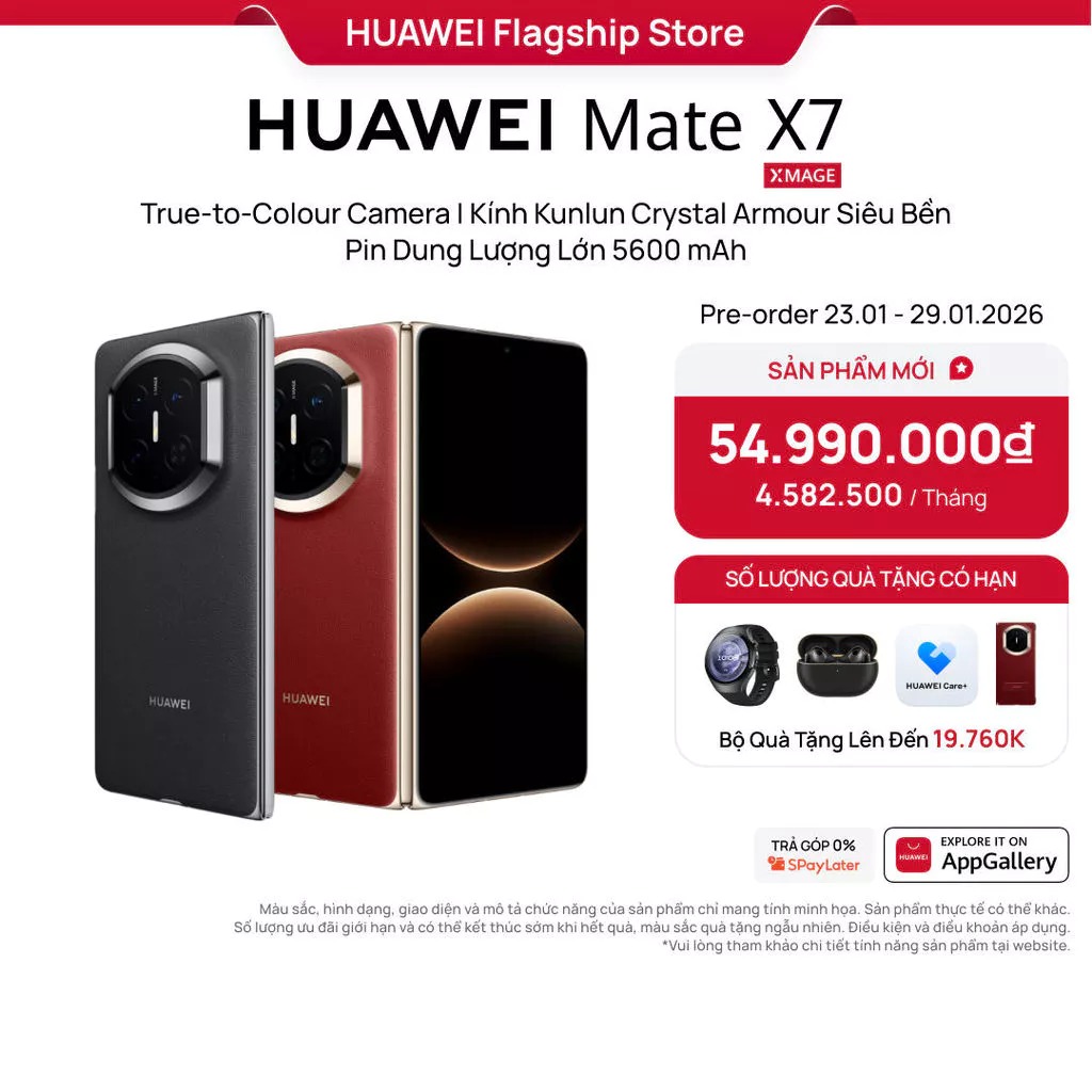 Huawei Mate X7 mở đặt trước: Giá 54,9 triệu, quà 20 triệu, lên kệ 30/1 - Ảnh 1. Huawei Mate X7 mở đặt trước: Giá 54,9 triệu, quà 20 triệu, lên kệ 30/1 - Ảnh 1.
