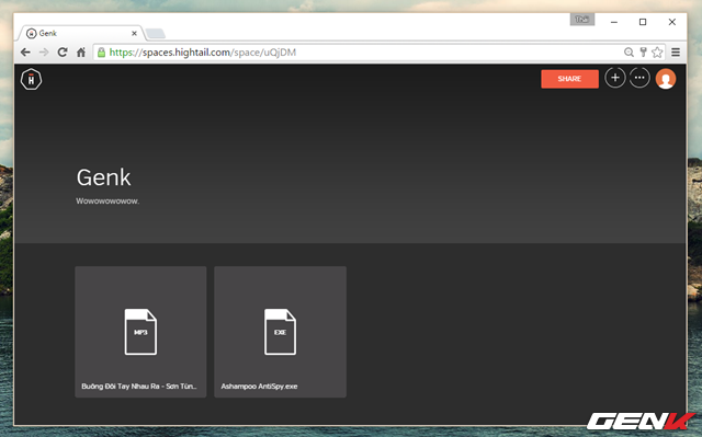 
Giao diện Space của t&agrave;i khoản.
