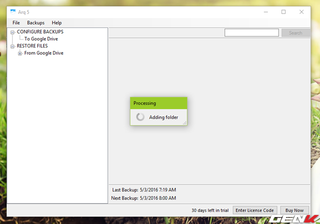 
Sau khi đ&atilde; thiết lập mật khẩu, Arq sẽ tiến h&agrave;nh th&ecirc;m thư mục hệ thống v&agrave;o mục sao lưu của m&igrave;nh.

