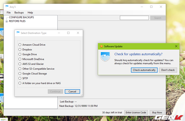 
V&agrave; c&ocirc;ng việc tiếp theo bạn phải l&agrave;m l&agrave; lựa chọn c&aacute;ch thức sao lưu dữ liệu v&agrave; cho ph&eacute;p phần mềm được tự động kiểm tra cập nhật.

