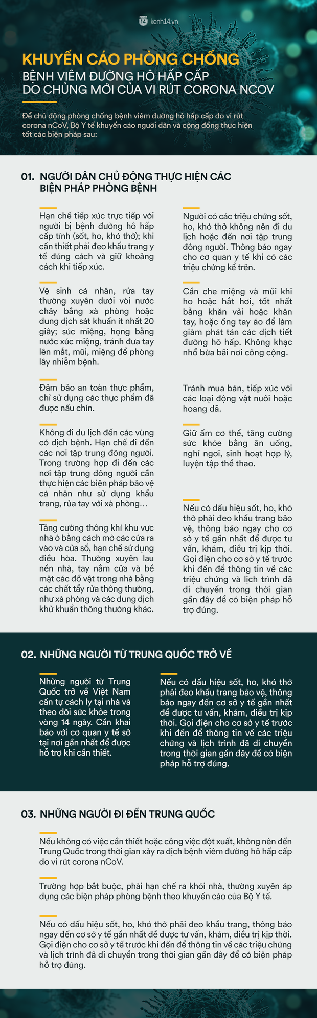 Người d&acirc;n h&atilde;y chủ động thực hiện c&aacute;c biện ph&aacute;p ph&ograve;ng chống virus corona theo khuyến c&aacute;o sau từ Bộ Y tế - Ảnh 1.