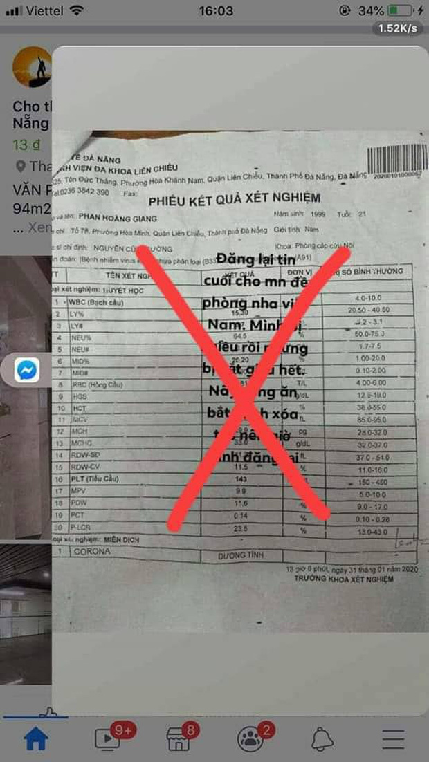 Nam bệnh nhân tự sửa kết quả xét nghiệm từ sốt xuất huyết sang dương tính virus Corona để thu hút sự chú ý - Ảnh 2. Nam bệnh nhân tự sửa kết quả xét nghiệm từ sốt xuất huyết sang dương tính virus Corona để thu hút sự chú ý - Ảnh 2.