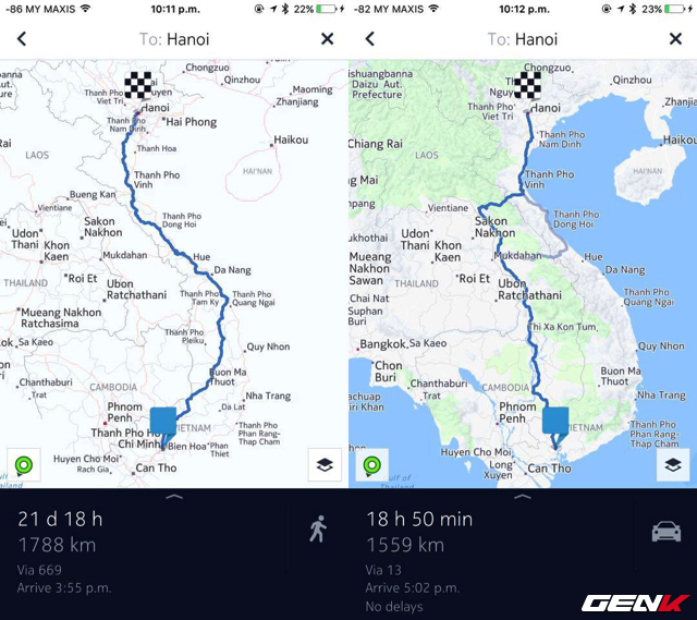Đi bộ với HERE Maps có vẻ lâu hơn, nhưng sẽ không phải qua nước khác.